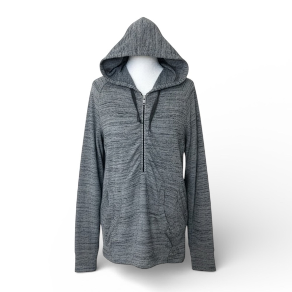 Athleta Heavenly Hail Gray Space Dye Quarter Zip Hooded Pullover Hoodie